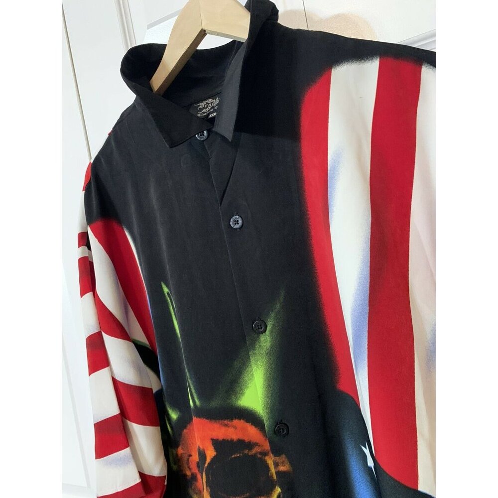 Dragonfly Clothing Co Men’s Sz XXXL Skull Motorcycle Biker Button American Flag - Picture 5 of 6